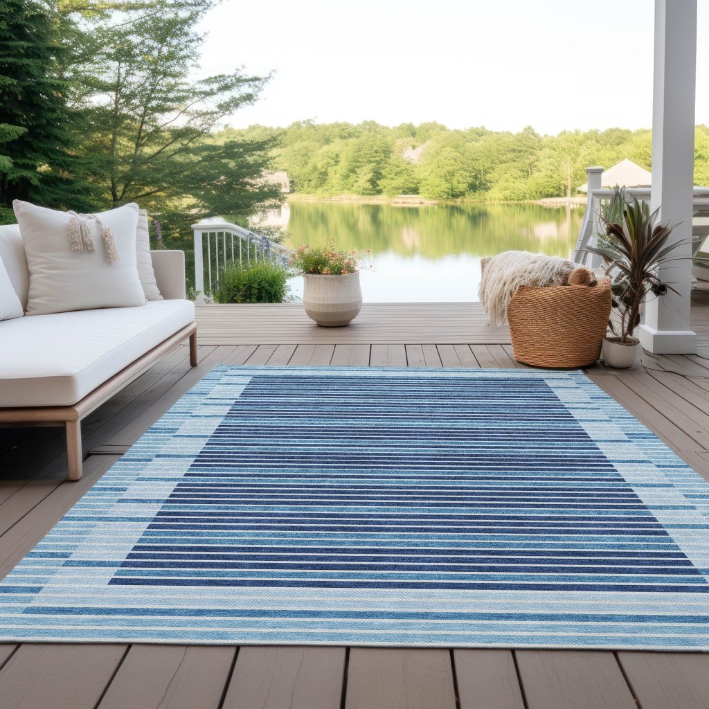 LOOMLAN Rugs Graphyne Blue Washable Indoor-Outdoor Rug