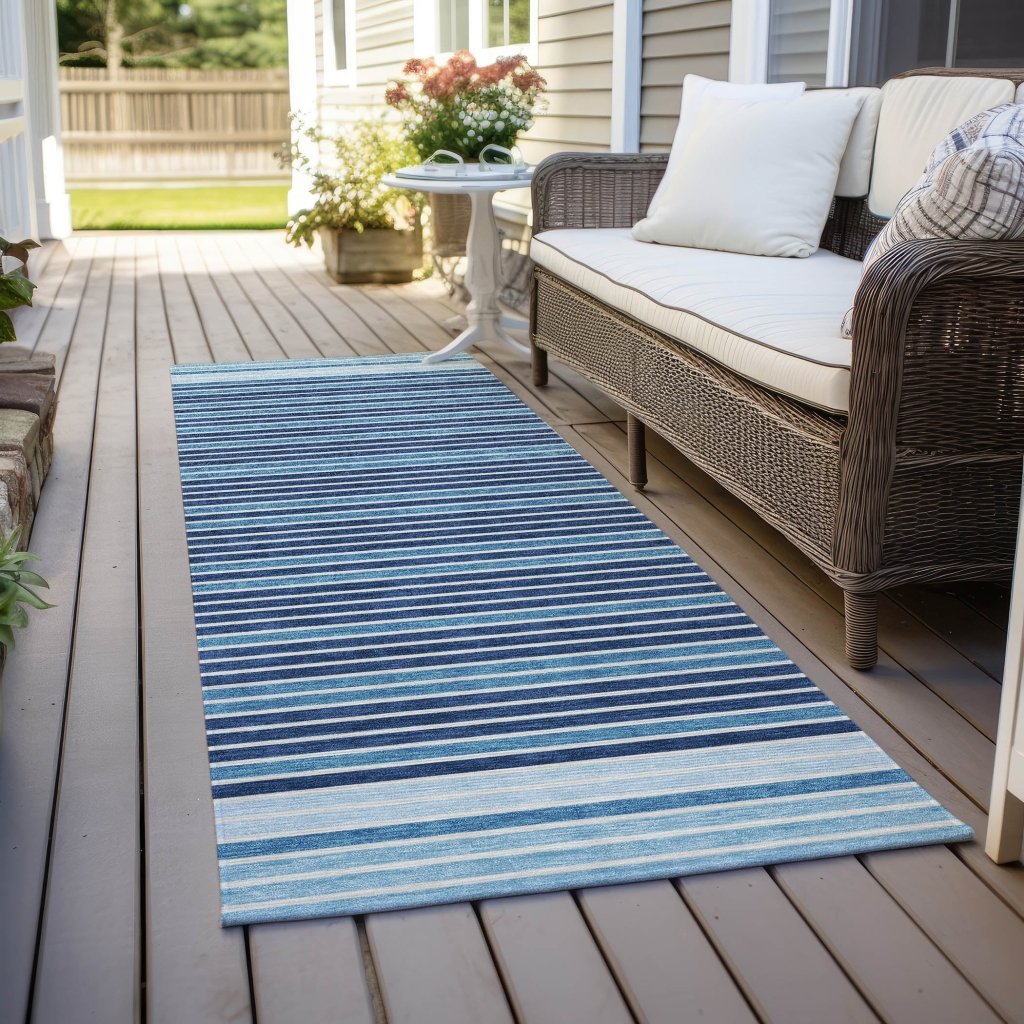 LOOMLAN Rugs Graphyne Blue Washable Indoor-Outdoor Rug