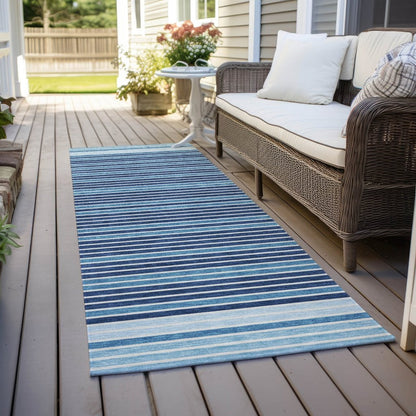 LOOMLAN Rugs Graphyne Blue Washable Indoor-Outdoor Rug