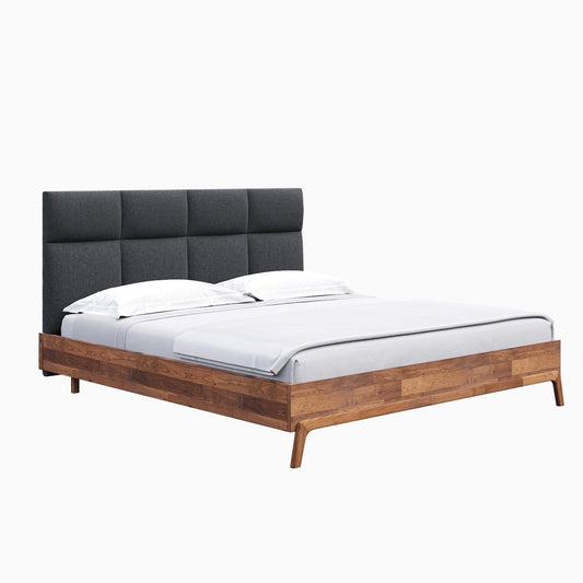 Grey and Brown Solid Wood Frame Platform King Size Bed Remix Collection - Sideboards and Things Accents_Natural, Accents_Tufted, Brand_LH Imports, Color_Brown, Color_Gray, Materials_Upholstery, Product Type_Platform Bed, Size_King, Wood Species_Acacia