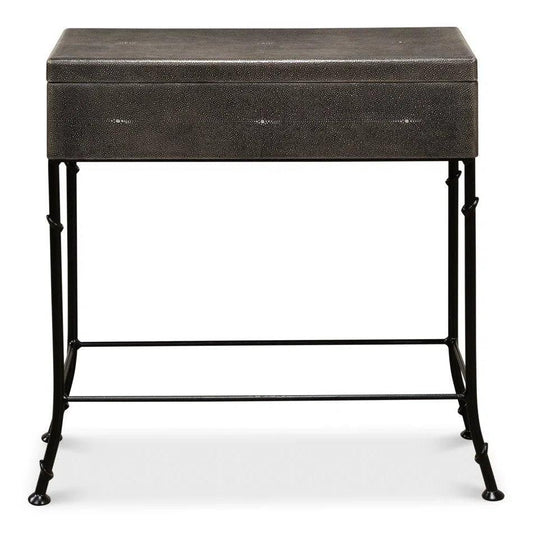 Sarreid Grey Leather Shagreen Box On Stand Console Table