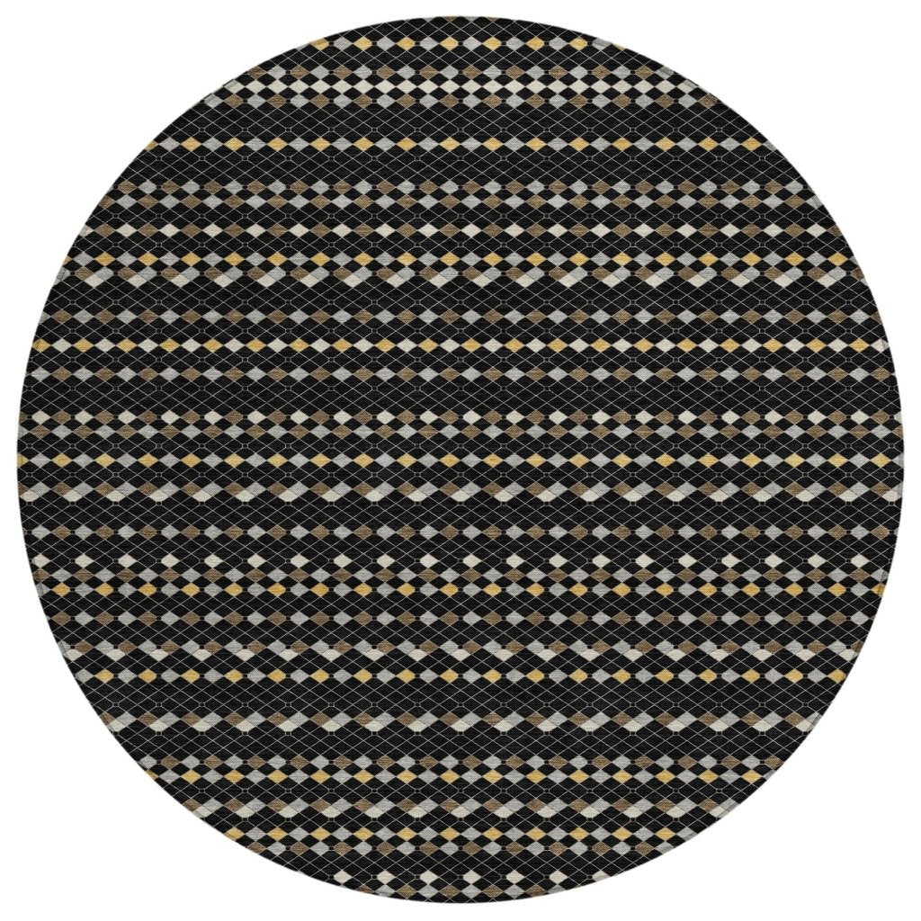 LOOMLAN Rugs Gridora Black Washable Indoor-Outdoor Rug