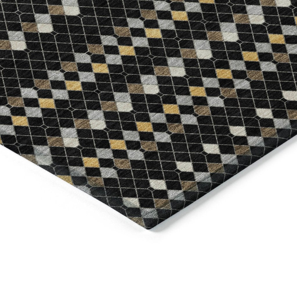 LOOMLAN Rugs Gridora Black Washable Indoor-Outdoor Rug