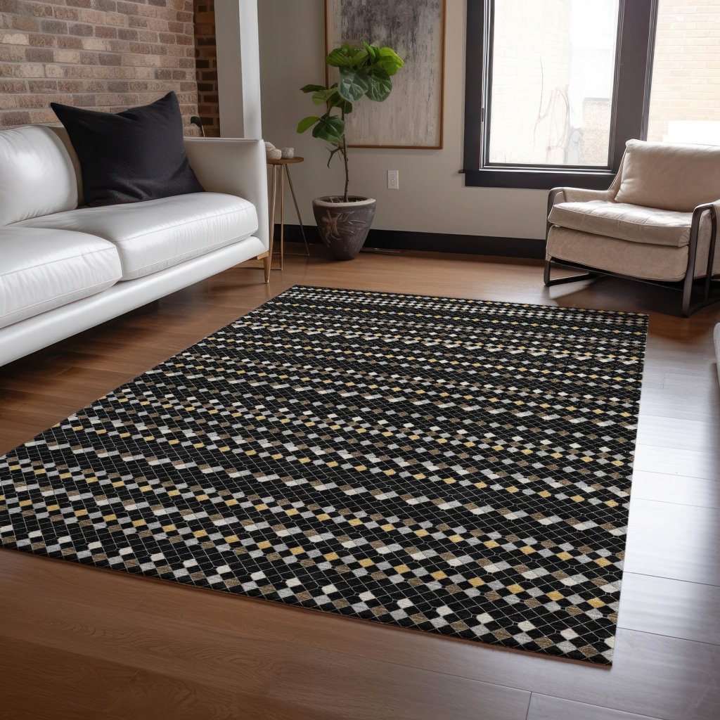 LOOMLAN Rugs Gridora Black Washable Indoor-Outdoor Rug