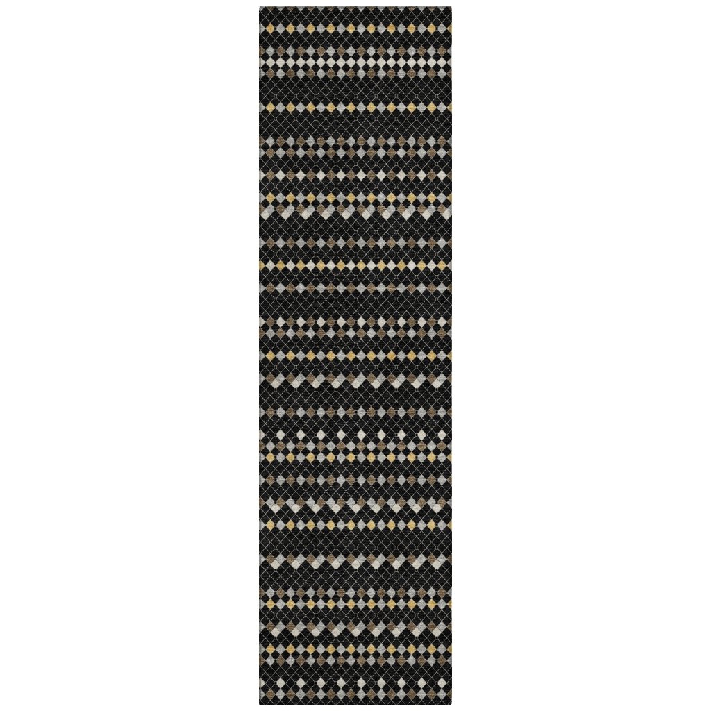 LOOMLAN Rugs Gridora Black Washable Indoor-Outdoor Rug
