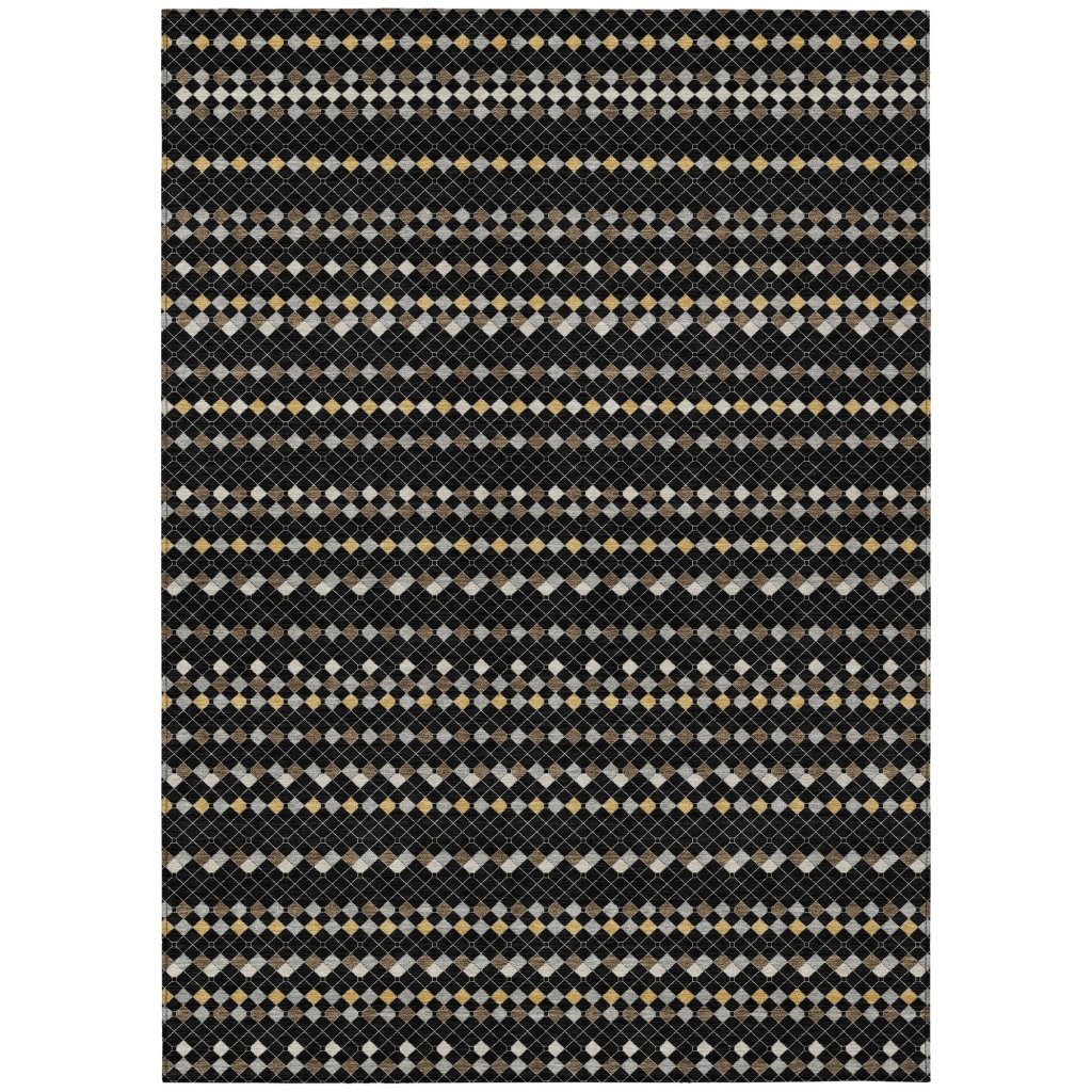 LOOMLAN Rugs Gridora Black Washable Indoor-Outdoor Rug