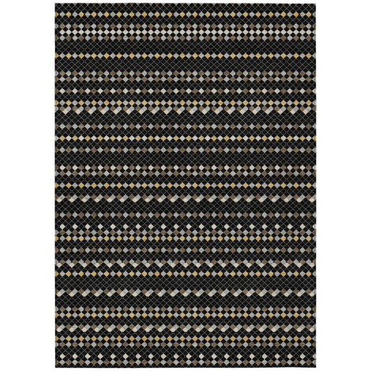 LOOMLAN Rugs Gridora Black Washable Indoor-Outdoor Rug