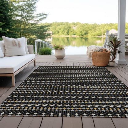 LOOMLAN Rugs Gridora Black Washable Indoor-Outdoor Rug