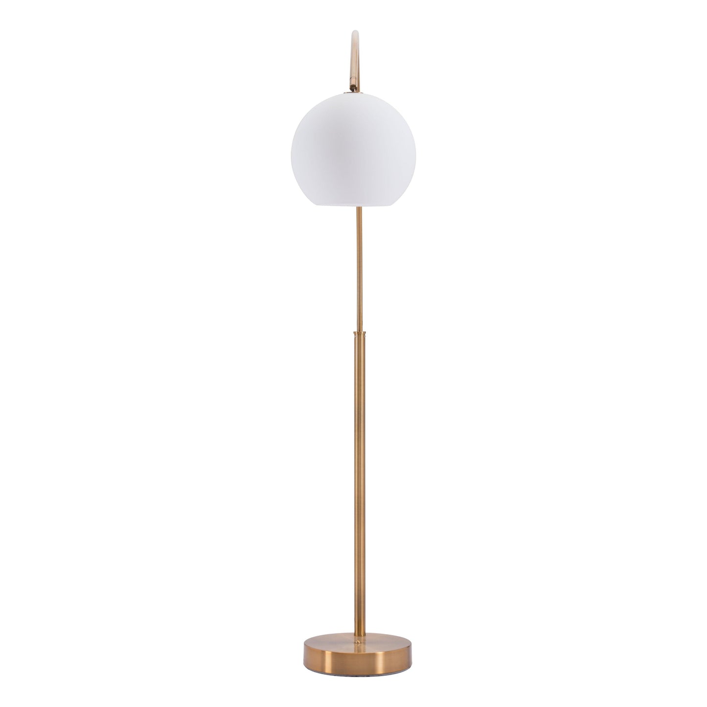 Griffith Floor Lamp Brushed Brass - Sideboards and Things Brand_Zuo Modern, Color_White, Depth_10-20, Finish_Brushed, Finish_Hand Painted, Finish_Polished, Glass Type_Frosted Glass, Height_70-80, Materials_Glass, Materials_Metal, Metal Type_Steel, Product Type_Floor Lamp, Width_60-70