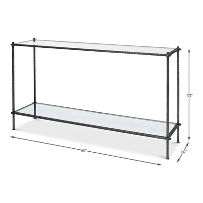 Hand Chased Iron Console Table Glass Shelf - LOOMLAN - Sarreid - Console Tables