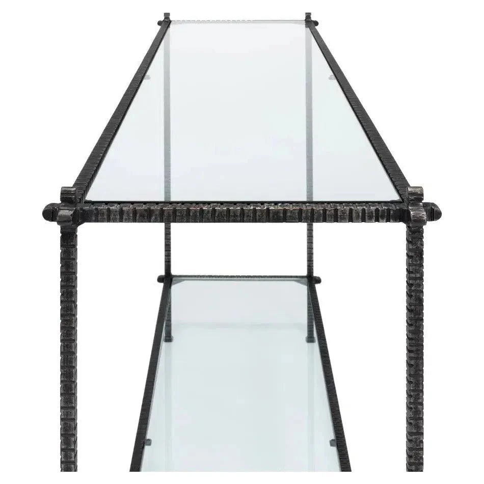 Hand Chased Iron Console Table Glass Shelf - LOOMLAN - Sarreid - Console Tables