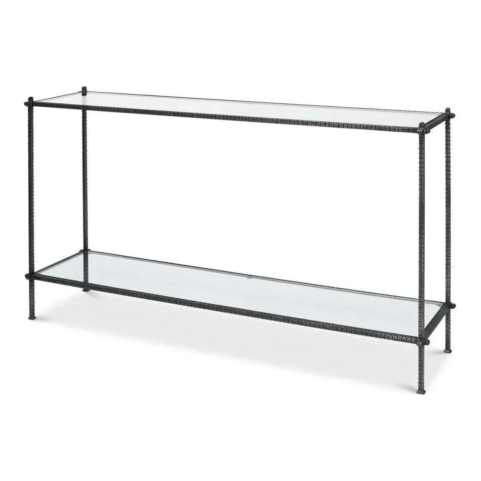 Hand Chased Iron Console Table Glass Shelf - LOOMLAN - Sarreid - Console Tables