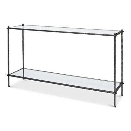 Hand Chased Iron Console Table Glass Shelf - LOOMLAN - Sarreid - Console Tables