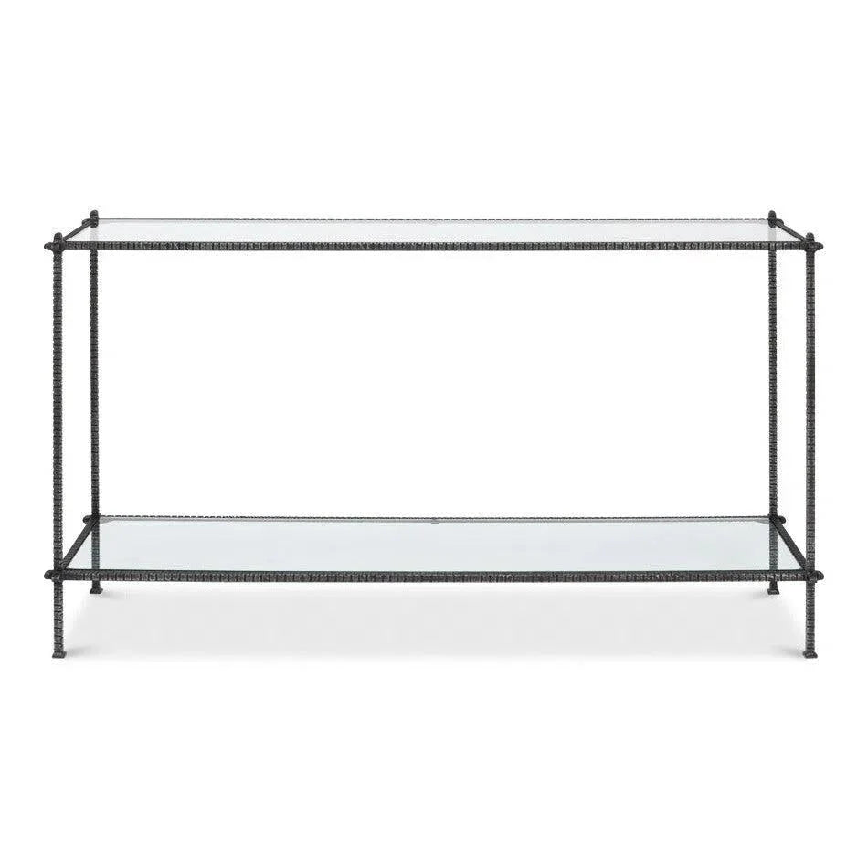 Hand Chased Iron Console Table Glass Shelf - LOOMLAN - Sarreid - Console Tables
