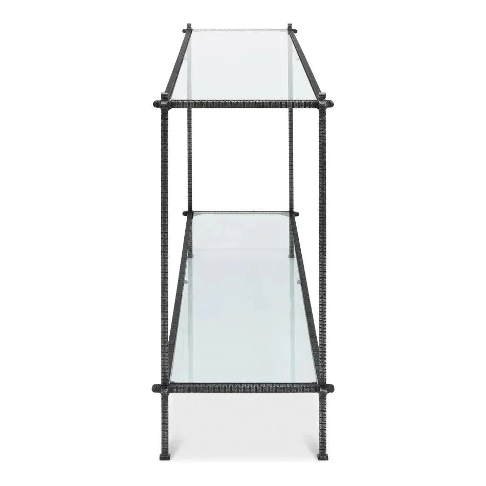 Hand Chased Iron Console Table Glass Shelf - LOOMLAN - Sarreid - Console Tables
