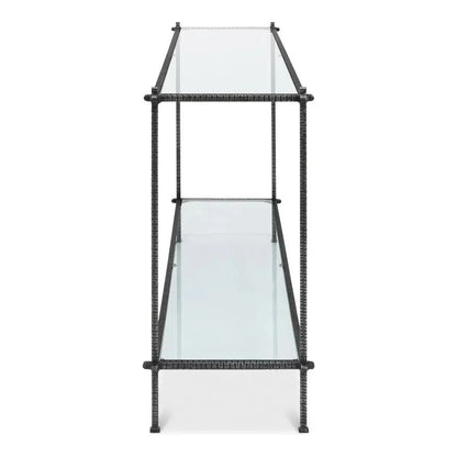 Hand Chased Iron Console Table Glass Shelf - LOOMLAN - Sarreid - Console Tables