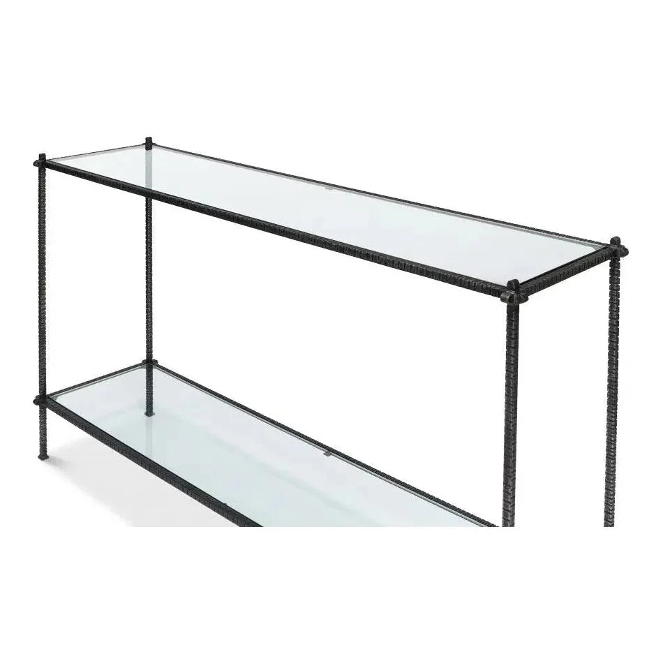 Hand Chased Iron Console Table Glass Shelf - LOOMLAN - Sarreid - Console Tables