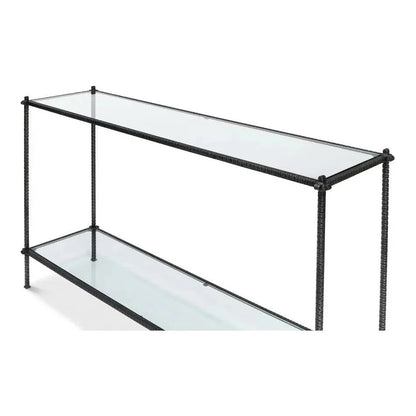 Hand Chased Iron Console Table Glass Shelf - LOOMLAN - Sarreid - Console Tables