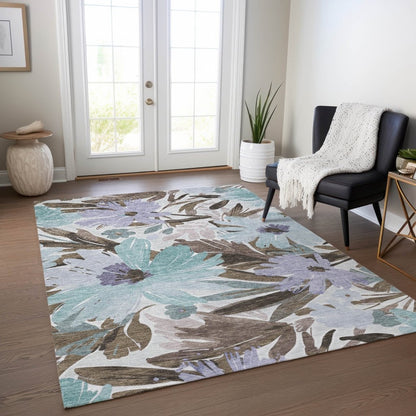 LOOMLAN Rugs Handetta Brown Washable Indoor-Outdoor Rug