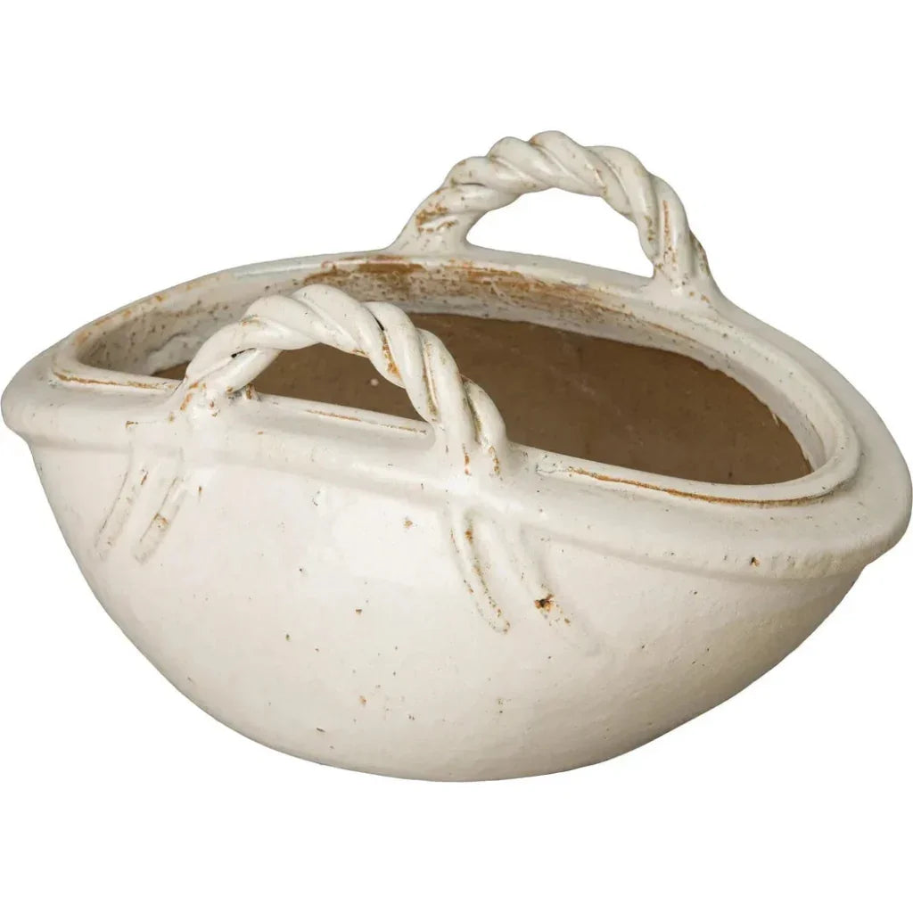 Handle Basket Oval Ceramic Planter