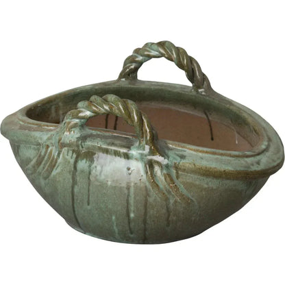 Handle Basket Oval Ceramic Planter