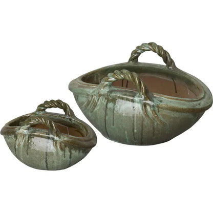 Handle Basket Oval Ceramic Planter
