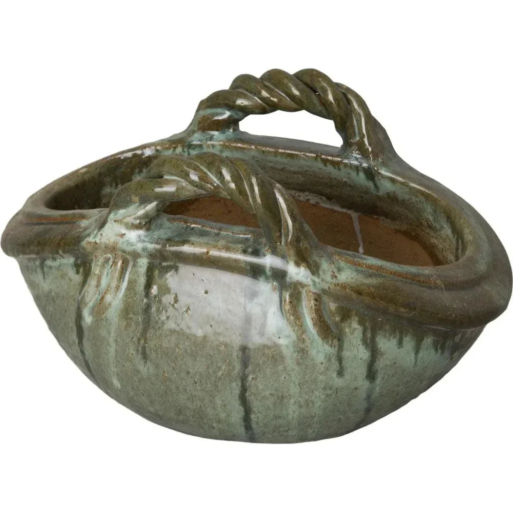 Handle Basket Oval Ceramic Planter