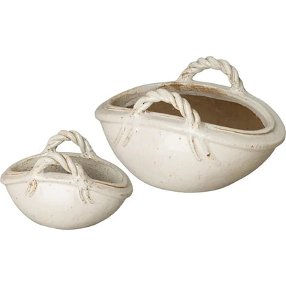 Handle Basket Oval Ceramic Planter