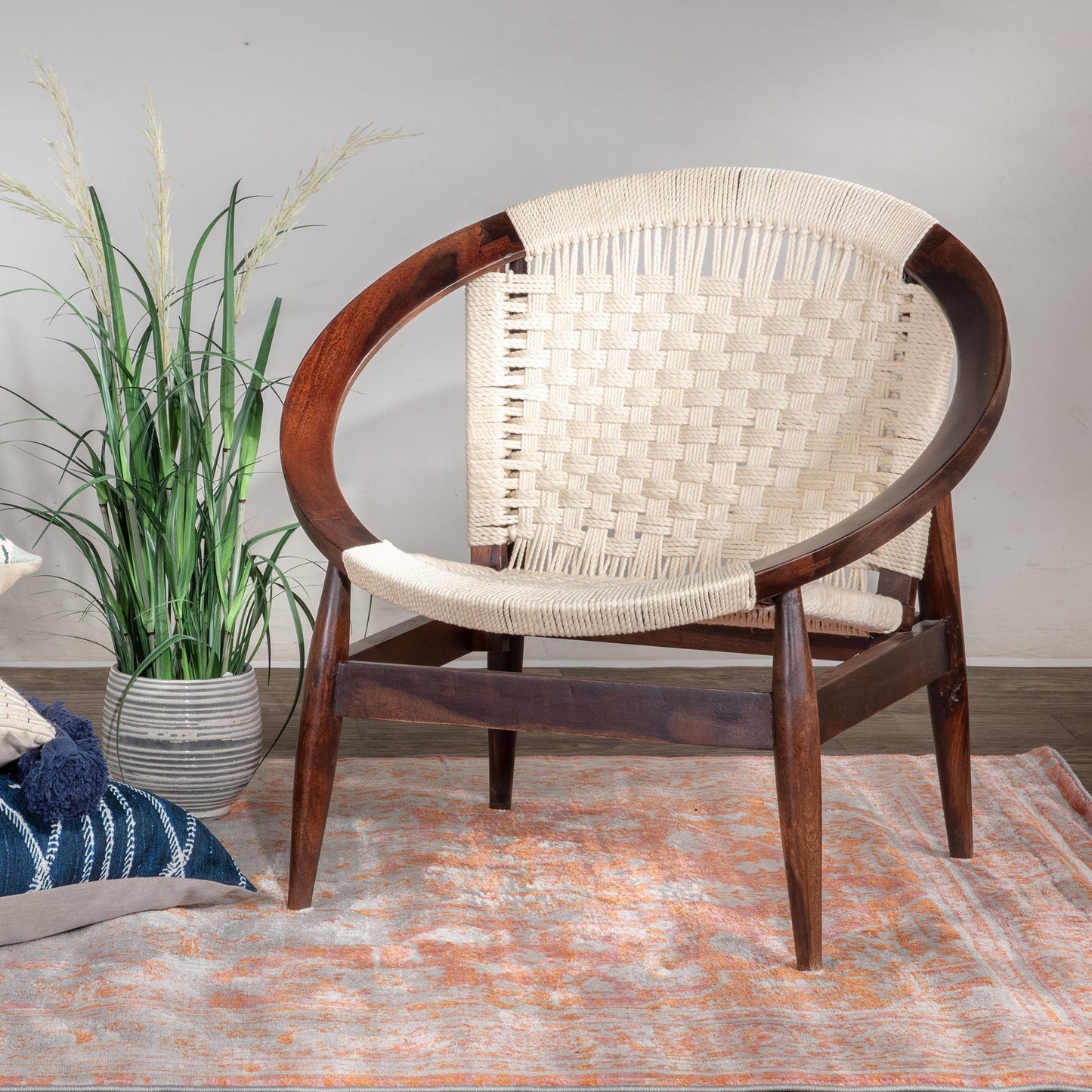 Handwoven Rope Papasan Darkwash Barrel Accent Chair Base - Sideboards and Things Brand_LOOMLAN Home, Color_Brown, Color_White, Game Room, Legs Material_Wood, Materials_Rope, Product Type_Occasional Chair, Upholstery Type_Rope, Wood Species_Mango
