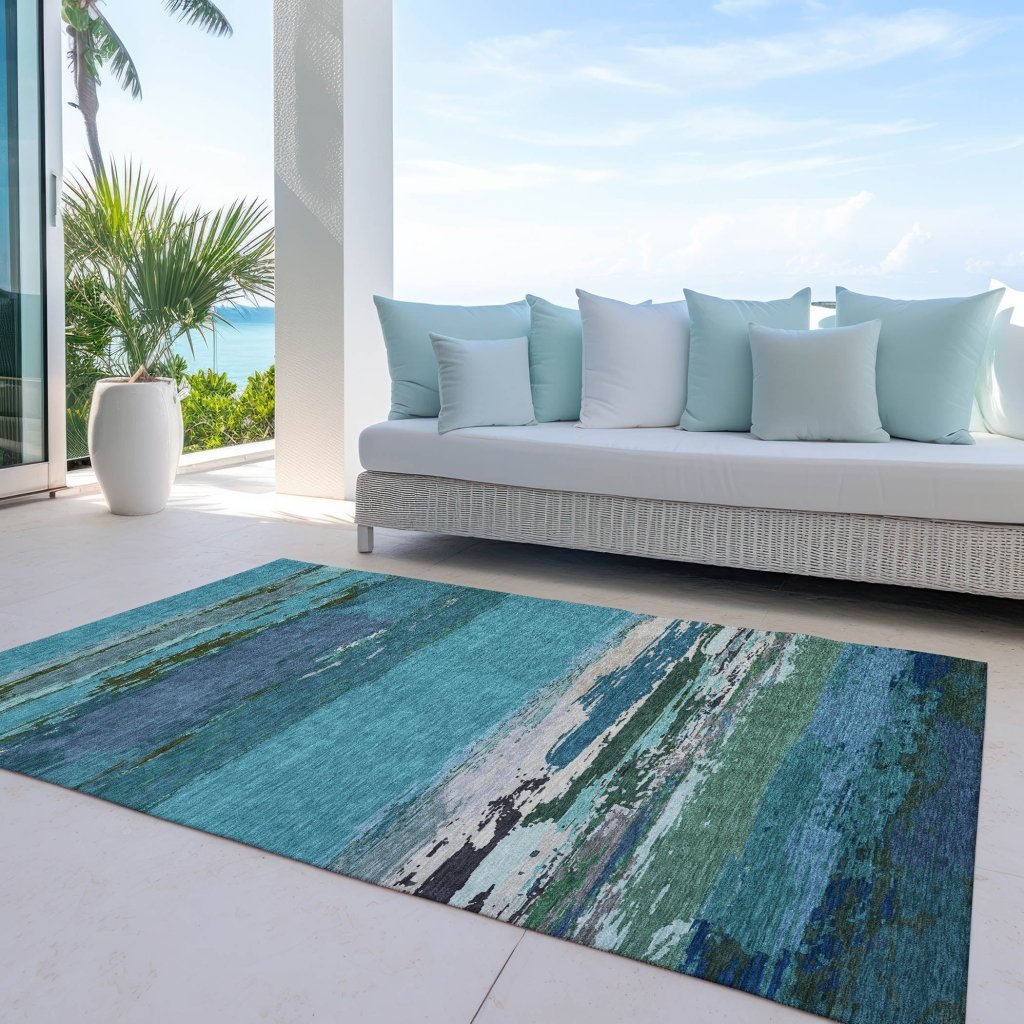 Havari Teal Washable Indoor - Outdoor Rug - LOOMLAN - LOOMLAN Rugs - Outdoor Rugs