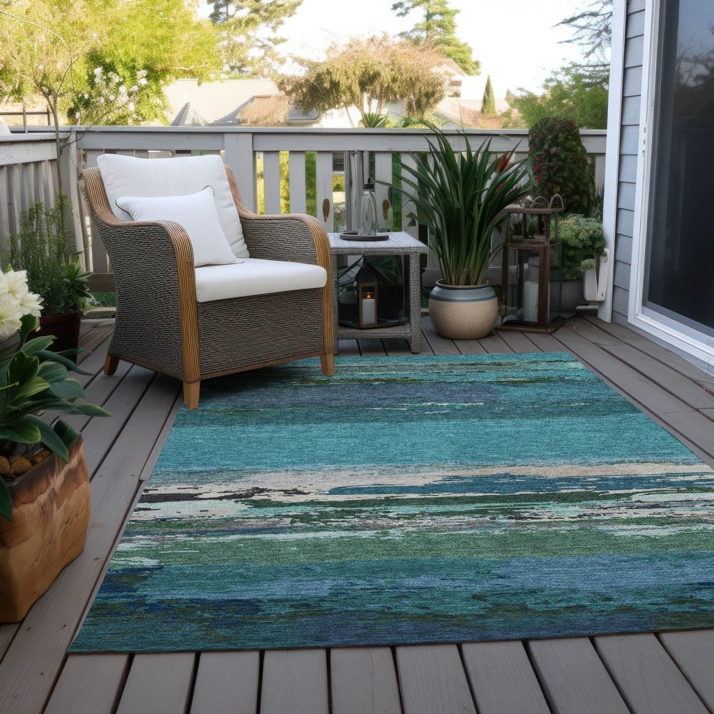Havari Teal Washable Indoor - Outdoor Rug - LOOMLAN - LOOMLAN Rugs - Outdoor Rugs