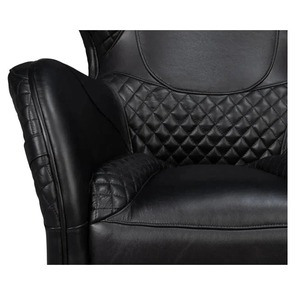 Sarreid Hera Leather Black Arm Chair