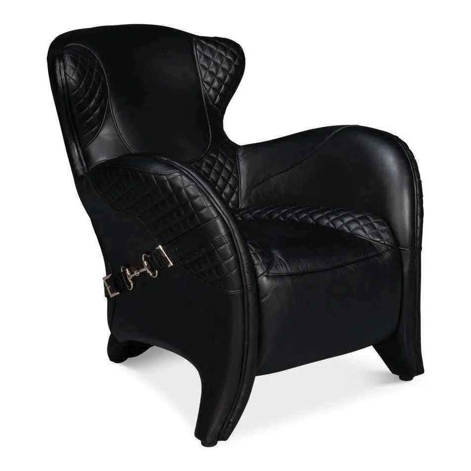 Sarreid Hera Leather Black Arm Chair