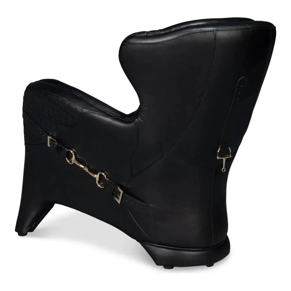 Sarreid Hera Leather Black Arm Chair