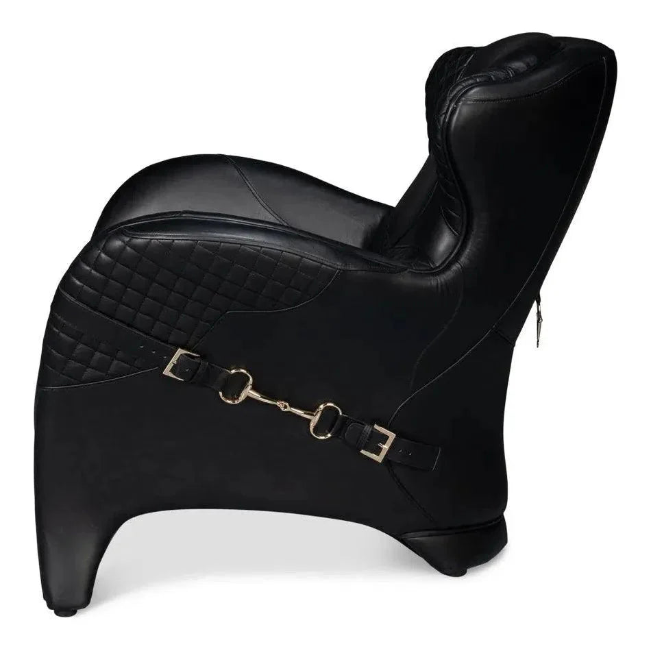 Sarreid Hera Leather Black Arm Chair
