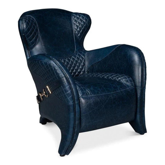 Sarreid Hera Leather Blue Arm Chair
