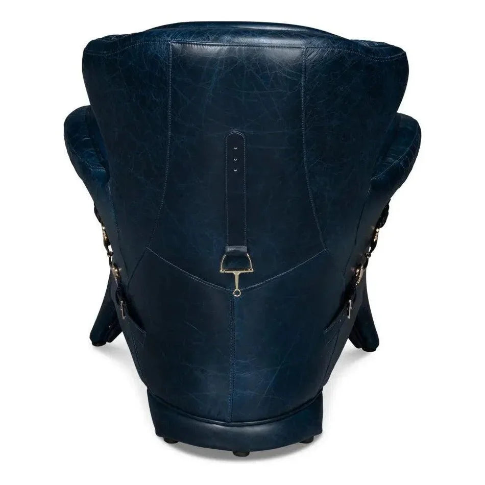 Sarreid Hera Leather Blue Arm Chair