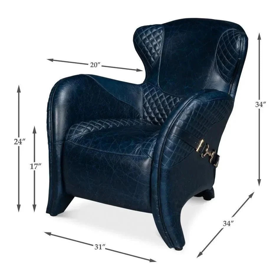 Sarreid Hera Leather Blue Arm Chair