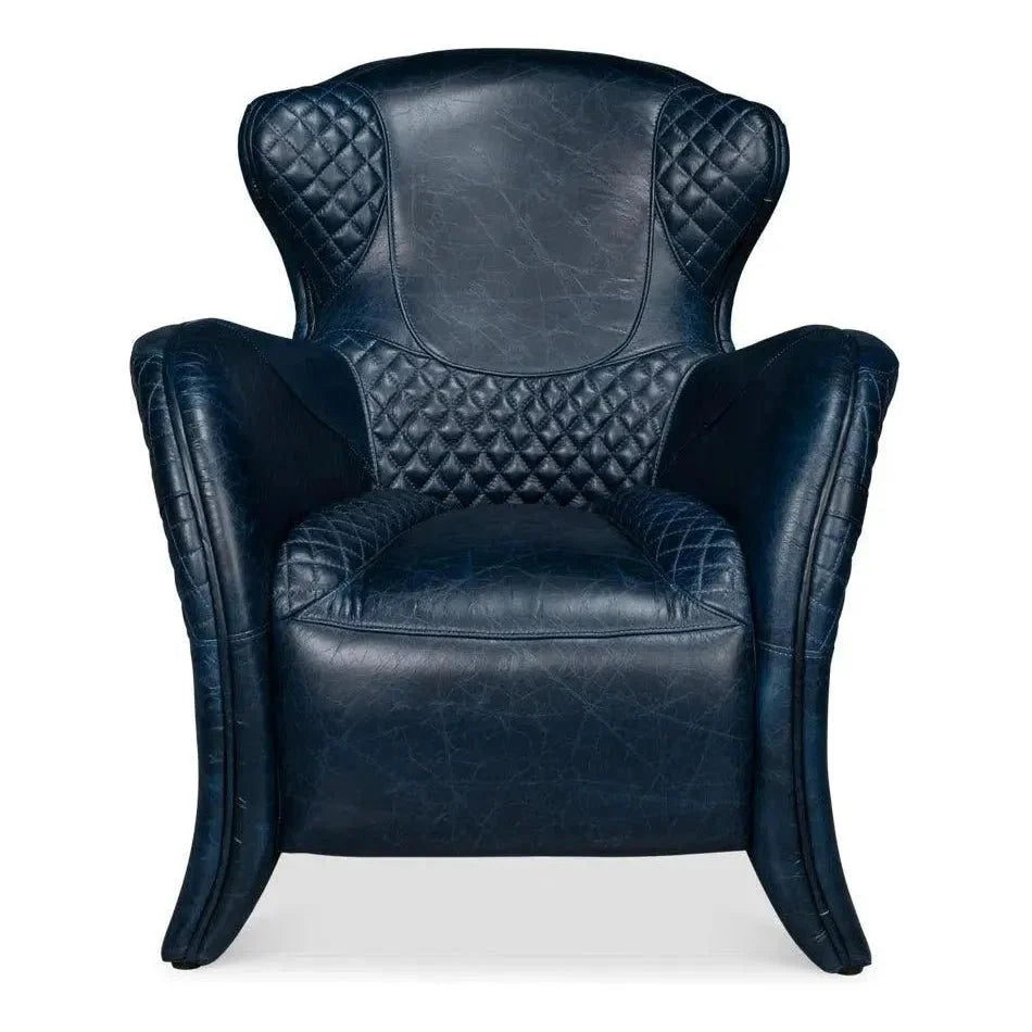 Sarreid Hera Leather Blue Arm Chair