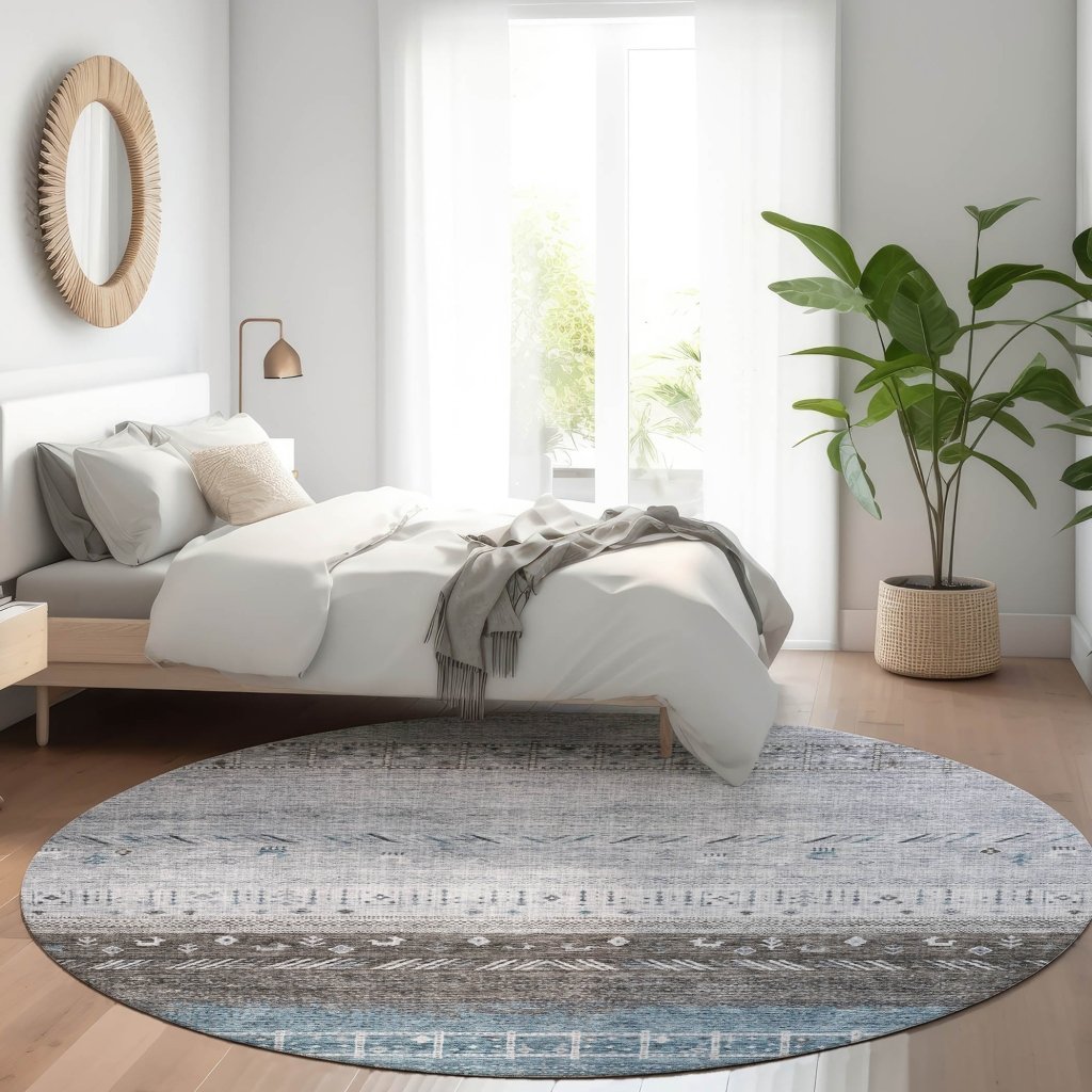 LOOMLAN Rugs Hilda Blue Washable Indoor-Outdoor Rug
