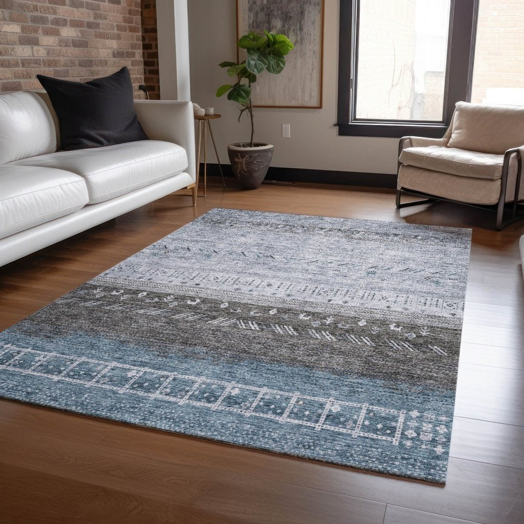 LOOMLAN Rugs Hilda Blue Washable Indoor-Outdoor Rug
