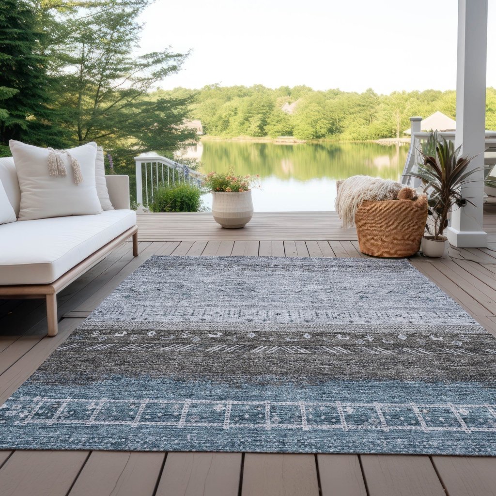 LOOMLAN Rugs Hilda Blue Washable Indoor-Outdoor Rug