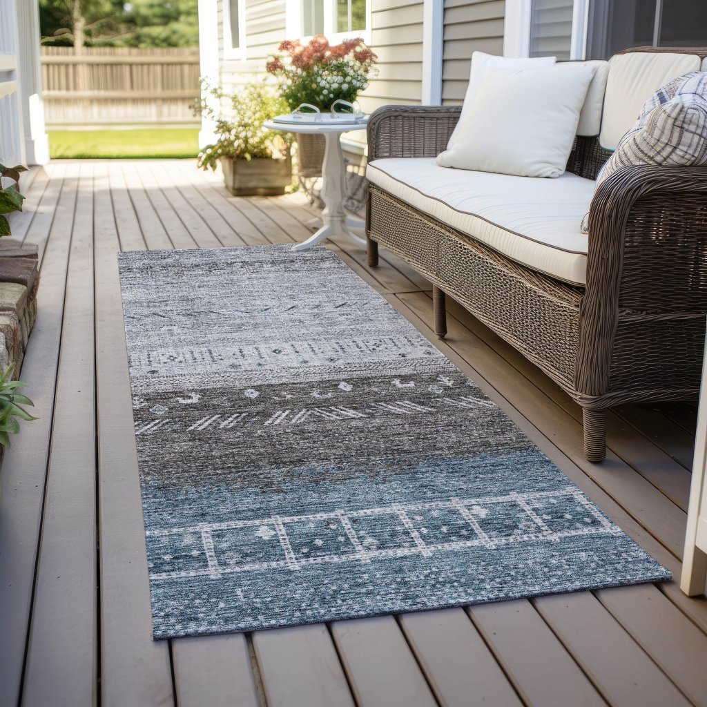 LOOMLAN Rugs Hilda Blue Washable Indoor-Outdoor Rug
