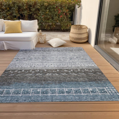 LOOMLAN Rugs Hilda Blue Washable Indoor-Outdoor Rug