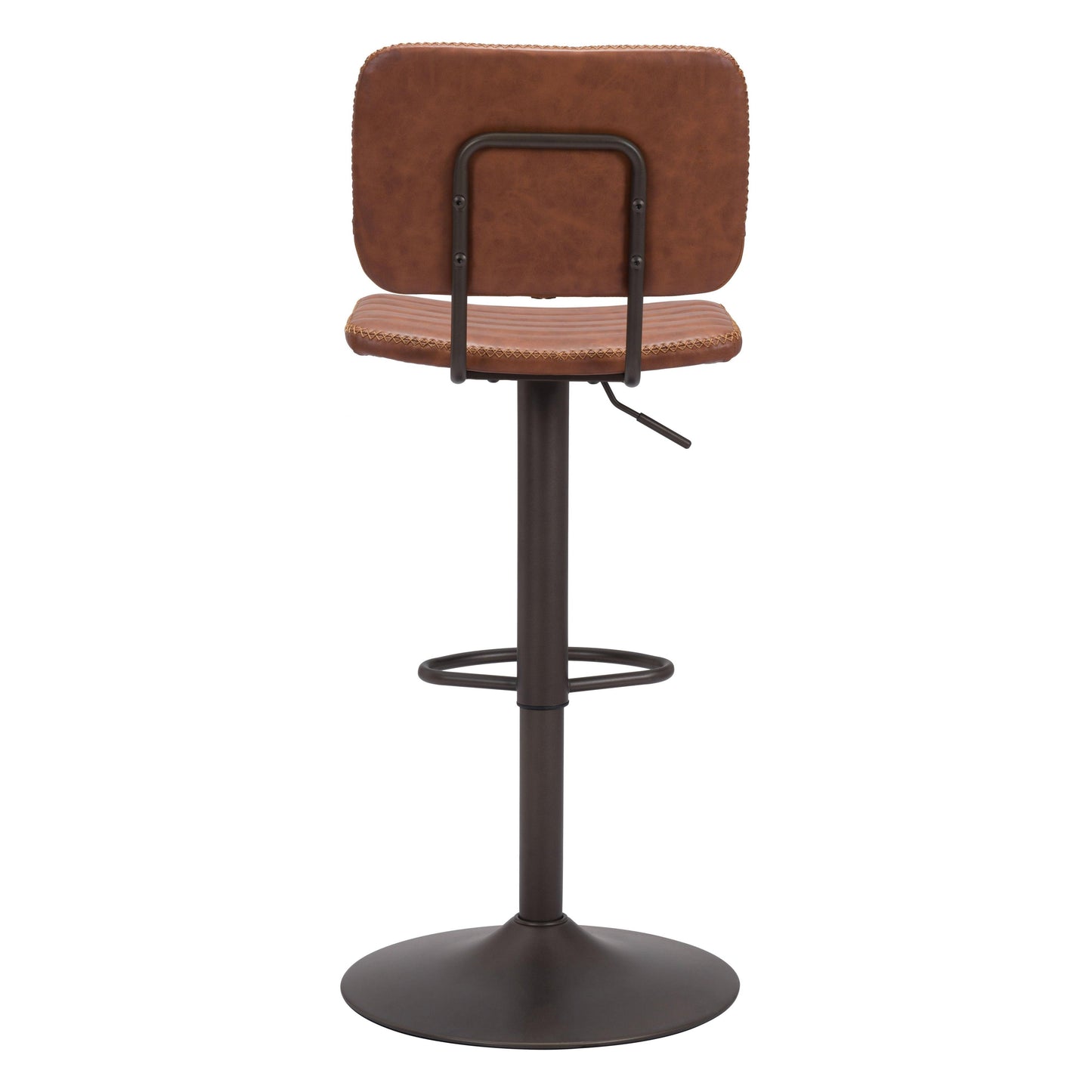 Holden Bar Chair Vintage Brown - Sideboards and Things Accents_Black, Back Type_Floating Back, Back Type_With Back, Brand_Zuo Modern, Color_Black, Color_Brown, Depth_10-20, Features_Adjustable Height, Finish_Powder Coated, Height_30-40, Materials_Metal, Materials_Upholstery, Materials_Wood, Metal Type_Steel, Product Type_Bar Height, Seat Material_Upholstery, Shape_Armless, Upholstery Type_Leather, Upholstery Type_Vegan Leather, Width_10-20, Wood Species_Plywood