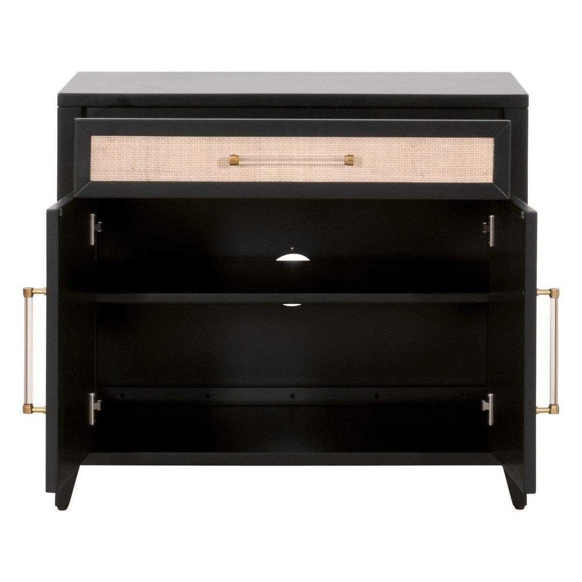 Holland Media Chest Solid Wood and Rattan Inlay - Sideboards and Things Accents_Black, Accents_Brass, Accents_Bronze, Accents_Gold, Accents_Natural, Accents_Two Tone, Brand_Essentials For Living, Color_Black, Features_With Drawers, Height_30-40, Materials_Cane, Product Type_Accent Cabinet, Sustainable, Width_30-40, Wood Species_Acacia, Wood Species_Cane, Wood Species_Rubberwood