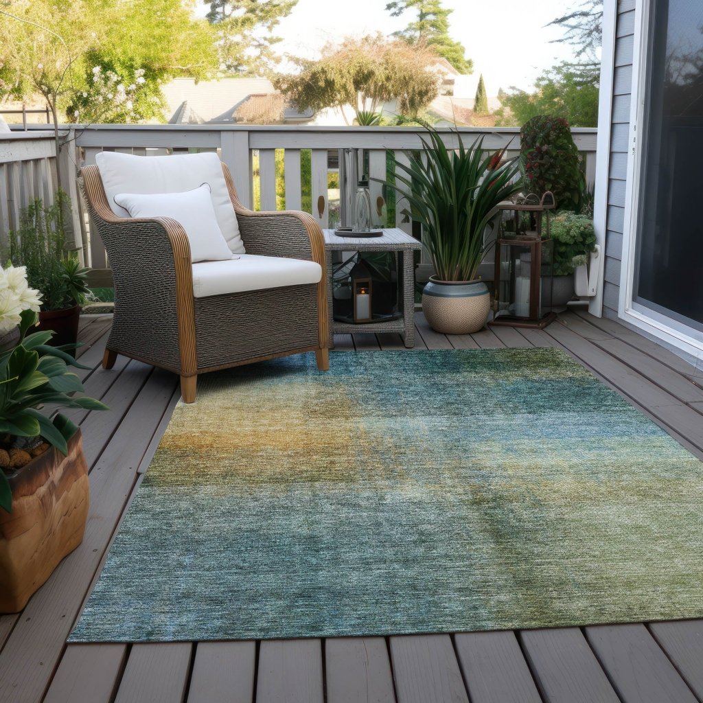 LOOMLAN Rugs Hue Blue Washable Indoor-Outdoor Rug