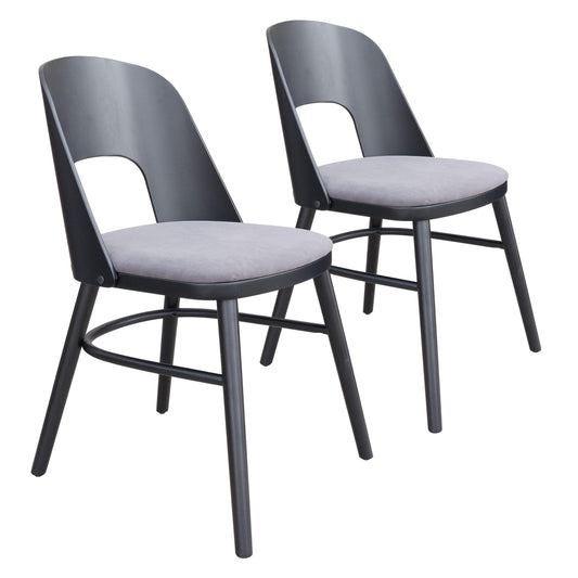 Iago Dining Chair (Set of 2) Gray & Black - Sideboards and Things Accents_Black, Back Type_Floating Back, Back Type_With Back, Brand_Zuo Modern, Color_Black, Color_Gray, Depth_20-30, Height_30-40, Materials_Wood, Number of Pieces_2PC Set, Product Type_Dining Height, Seat Material_Upholstery, Shape_Armless, Upholstery Type_Fabric Blend, Upholstery Type_Polyester, Width_20-30, Wood Species_Rubberwood, Wood Species_Veneer