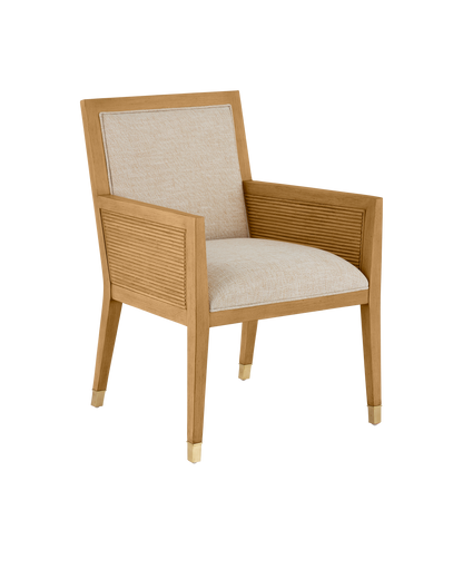 Santos Sea Sand Mahogany and Rattan Beige Armchair