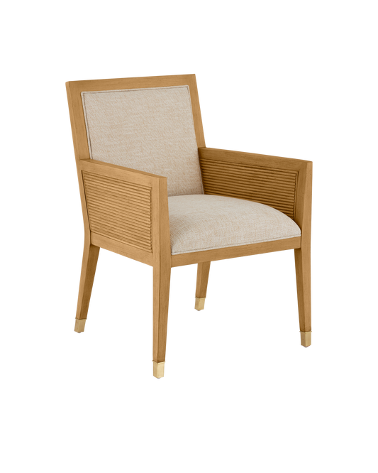 Santos Sea Sand Mahogany and Rattan Beige Armchair